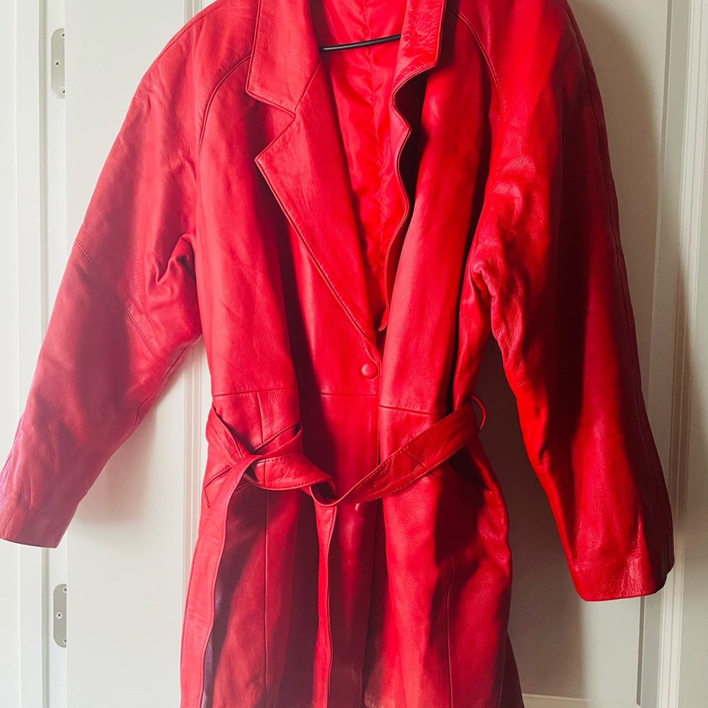 Women's Red Leather Coat